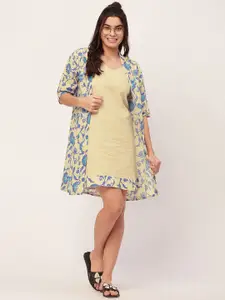 Moomaya 2 Pcs Floral Printed Sleeveless Pure Cotton Night Dress