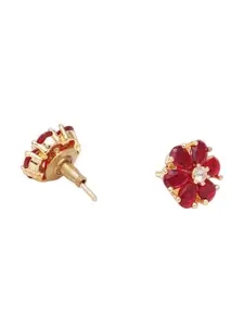 Ruby Raang Gold-Plated Artificial Stones-Studded Floral Shaped Studs Earrings