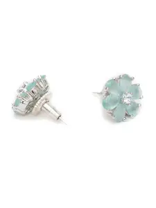 Ruby Raang Silver-Plated Artificial Stones-Studded Floral Shaped Studs Earrings