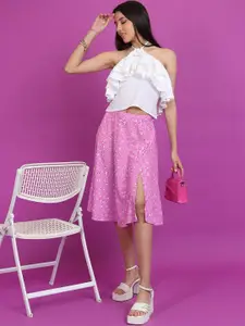 Tokyo Talkies White Sleeveless Halter Neck Ruffled Top