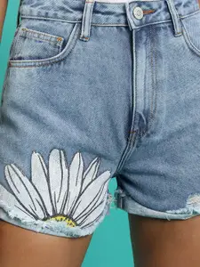 Tokyo Talkies Women Mid-Rise Denim Shorts