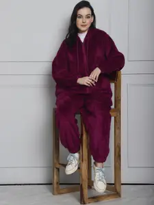 Secret Wish Women Faux Fur Hooded Night suit