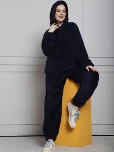 Secret Wish Women Faux Fur Hooded  Night suit