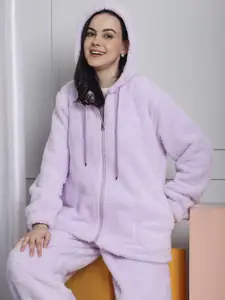 Secret Wish Women Faux Fur Hooded Night Suit