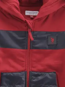 U.S. Polo Assn. Kids Boys Colourblocked Hooded Front-Open Sweatshirt
