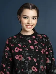 FOREVER 21 Floral Printed Cotton Pullover Sweatshirt