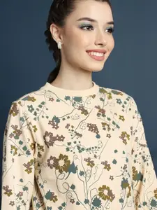 FOREVER 21 Floral Printed Cotton Pullover Sweatshirt