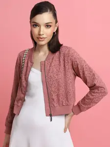 FOREVER 21 Floral Printed Mandarin Collar Long Sleeve Crop Front-Open Sweatshirt