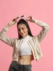 FOREVER 21 Floral Printed Crop Front Open Sweatshirt