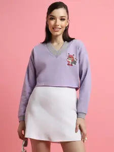 FOREVER 21 Graphic Printed V-Neck Crop Sweatshirt