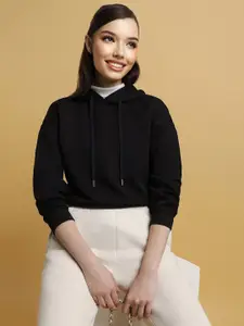 FOREVER 21 Geometric Self Design Hooded Pullover Sweatshirt