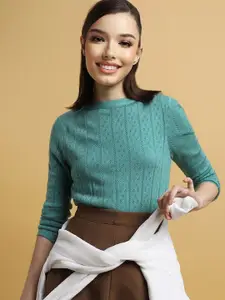 FOREVER 21 Open Knit Self Design Acrylic Pullover