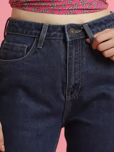 FOREVER 21 Women Navy Blue Mid Rise Slim Fit Clean Look Cotton Jeans