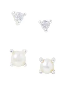 Accessorize London Set Of 2 Women Sterling Silver Plated Sparkle Earrings