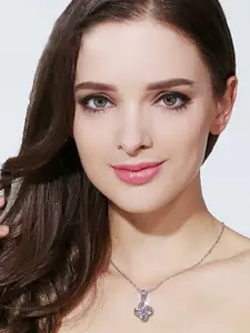 MYKI Silver-Plated CZ-Studded Flower Design Pendant With Chain