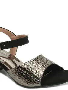 ICONICS Textured Open Toe Block Heels With Buckles Closure