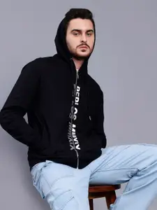 PEPLOS Typography Printed Hooded Cotton Front-Open Sweatshirt