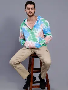 PEPLOS Abstract Printed Hooded Half Zipper Cotton Pullover Sweatshirt