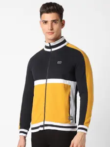 Peter England Casuals Colourblocked Front-Open Sweatshirt