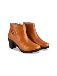 Shoetopia Women Textured Block Heeled Mid-Top Regular Boots