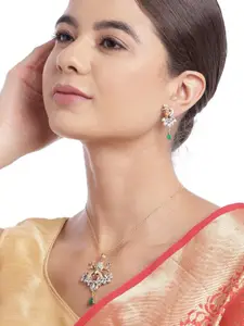 Carlton London Gold Plated CZ Peacock Pendant with Chain & Earring Set