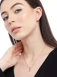 Zavya 925 Pure Sterling Silver Rose Gold-Plated CZ-Studded Pendant with Chain