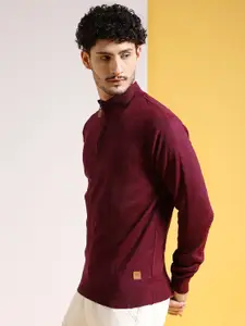 The Indian Garage Co Maroon Mock Collar Acrylic Pullover