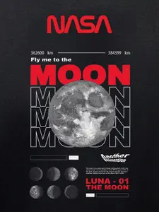 Bewakoof  Fly Me To The Moon Graphic Printed Oversized Sweatshirt