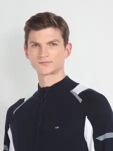 Arrow Sport Colourblocked Mock Collar Long Sleeves Pullover