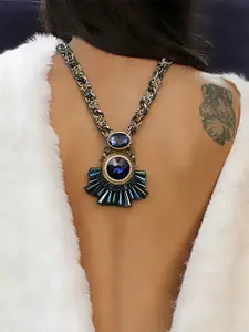 Rhea Crystals-Studded Rhodium-Plated Necklace