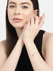 Zavya Women Sterling Silver Cubic Zirconia Studded Rose Gold-Plated Charm Bracelet