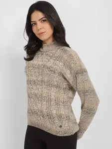 Allen Solly Woman Cable Knit Self Design Turtle Neck Ribbed Pullover
