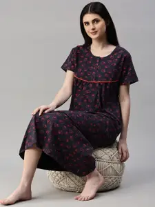 Kryptic Printed Pure Cotton Midi Nightdress