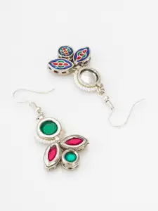 aadita Silver Plated Kundan Studded Oxidised Drop Earrings