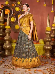 SHOPGARB Woven Design Banarasi Silk Semi-Stitched Lehenga Unstitched Blouse With Dupatta
