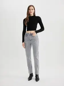 DeFacto Ribbed Round Neck Crop Pullover Sweater