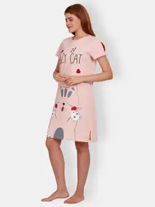 MAYSIXTY Pink Printed Pure Cotton T-Shirt Nightdress
