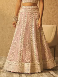 Soch Pink Beads and Stones Embellished Unstitched Net Lehenga & Blouse With Dupatta