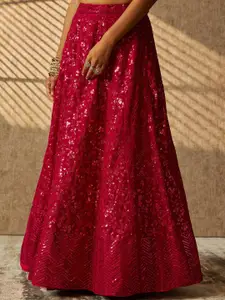 Soch Fuchsia Embellished Sequinned Pure Georgette Unstitched Lehenga With Blouse & Dupatta