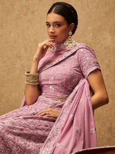 Soch Purple Embellished Sequinned Pure Georgette Unstitched Lehenga With Blouse & Dupatta