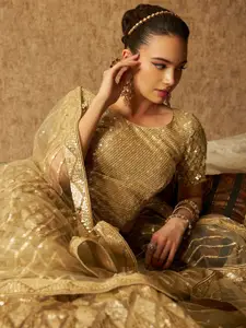 Soch Embellished Sequinned Round Neck Unstitched Lehenga & Blouse With Dupatta