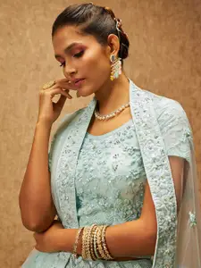 Soch Blue Embroidered Thread Work Unstitched Lehenga & Blouse With Dupatta