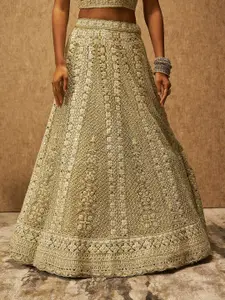 Soch Green Embroidered Beads and Stones Detail Unstitched Lehenga & Blouse With Dupatta