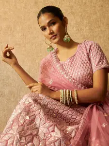 Soch Embellished Sequinned Round Neck Unstitched Lehenga & Blouse With Dupatta