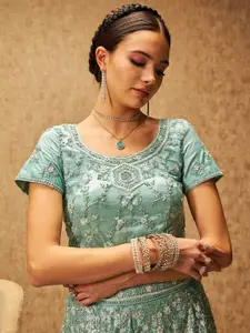 Soch Turquoise Blue Embellished Sequinned Unstitched Lehenga & Blouse With Dupatta