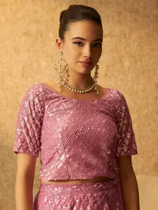 Soch Pink Embellished Sequinned Detail Unstitched Lehenga & Blouse With Dupatta