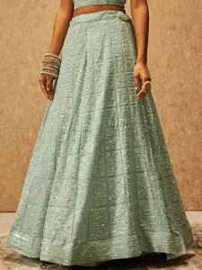 Soch Blue Sequin Embellished Unstitched Lehenga & Blouse With Dupatta