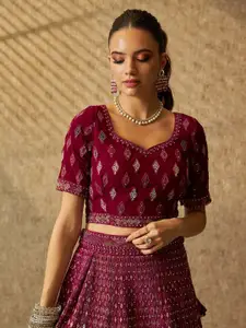 Soch Geometric Embroidered Beads and Stones Unstitched Lehenga & Blouse With Dupatta