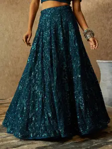 Soch Teal Embellished Sequinned Detail Unstitched Lehenga & Blouse With Dupatta