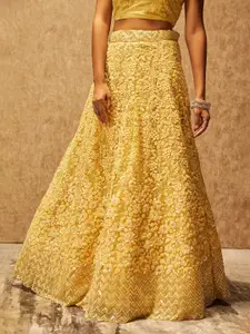 Soch Yellow Sequin Embellished Unstitched Lehenga & Blouse With Dupatta